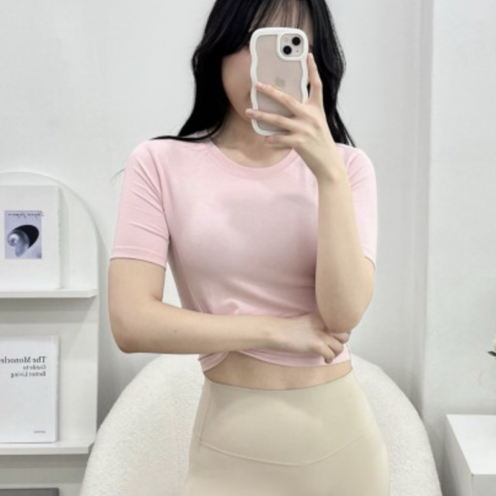 캐주얼 꼬임 크롭티 기능성 필라테스복 요가복 사선티