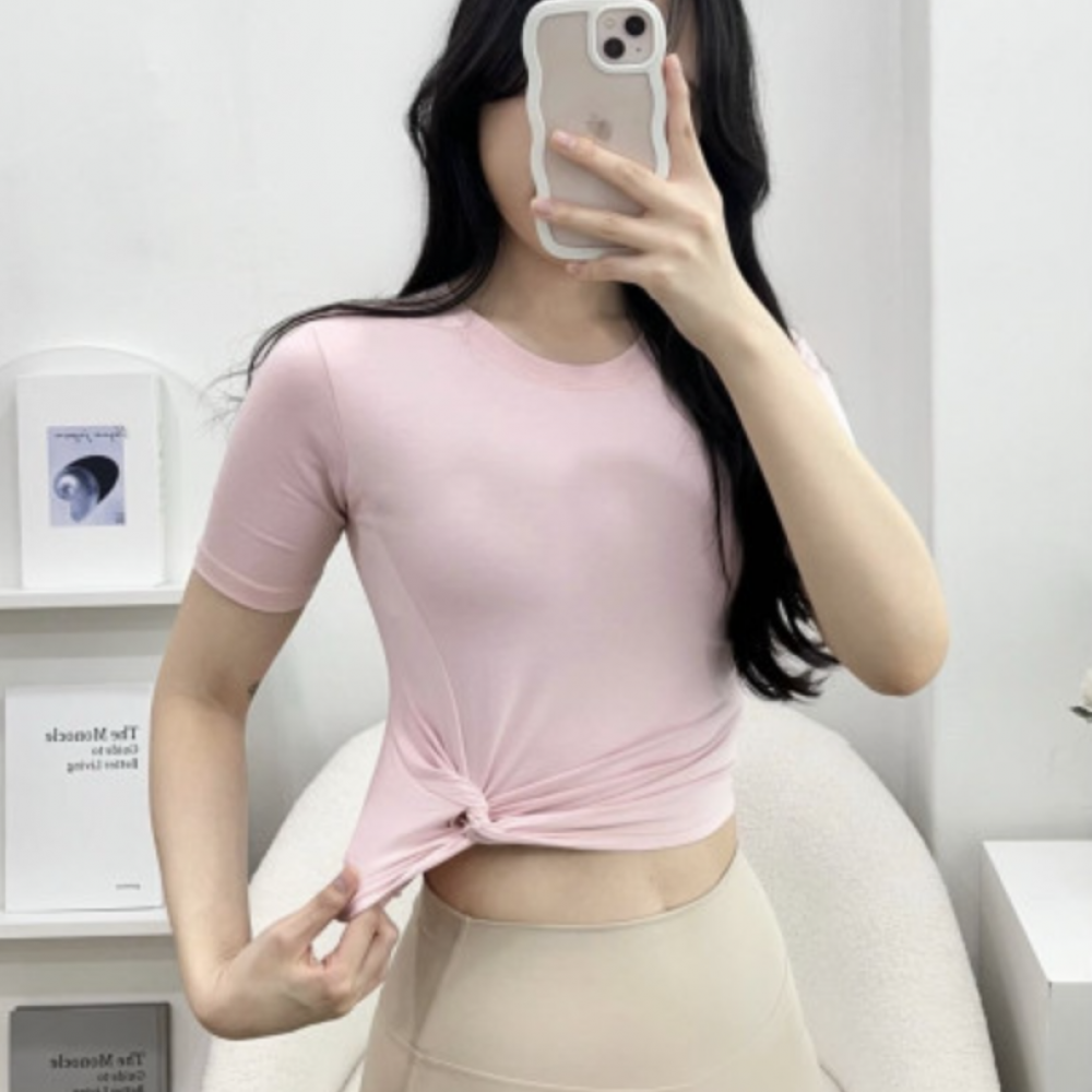 캐주얼 꼬임 크롭티 기능성 필라테스복 요가복 사선티
