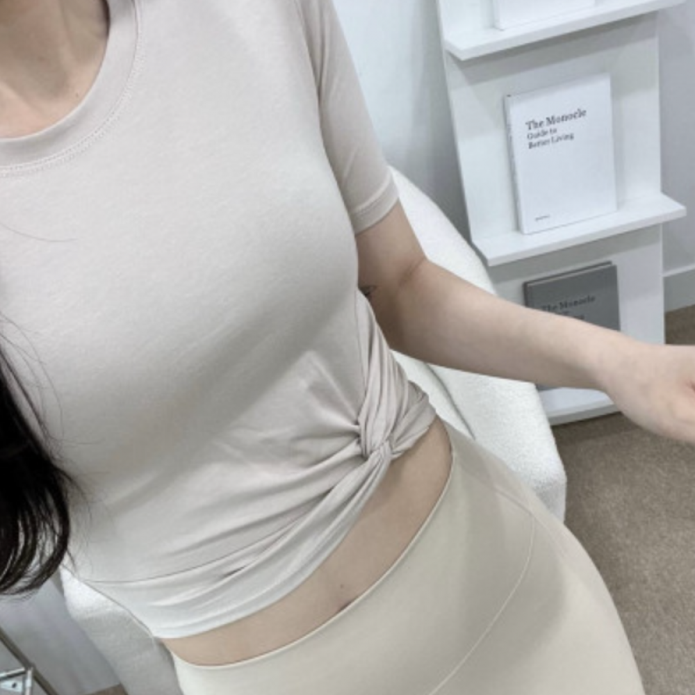캐주얼 꼬임 크롭티 기능성 필라테스복 요가복 사선티