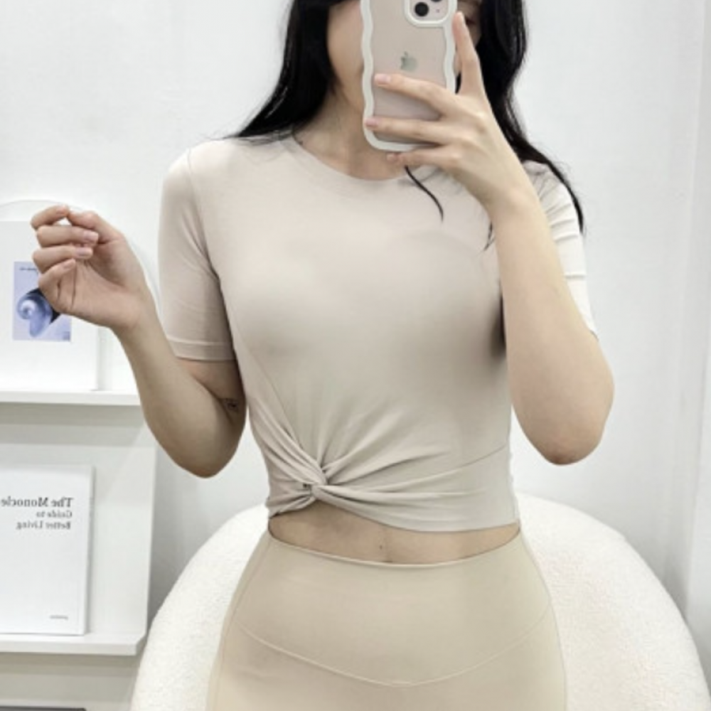 캐주얼 꼬임 크롭티 기능성 필라테스복 요가복 사선티