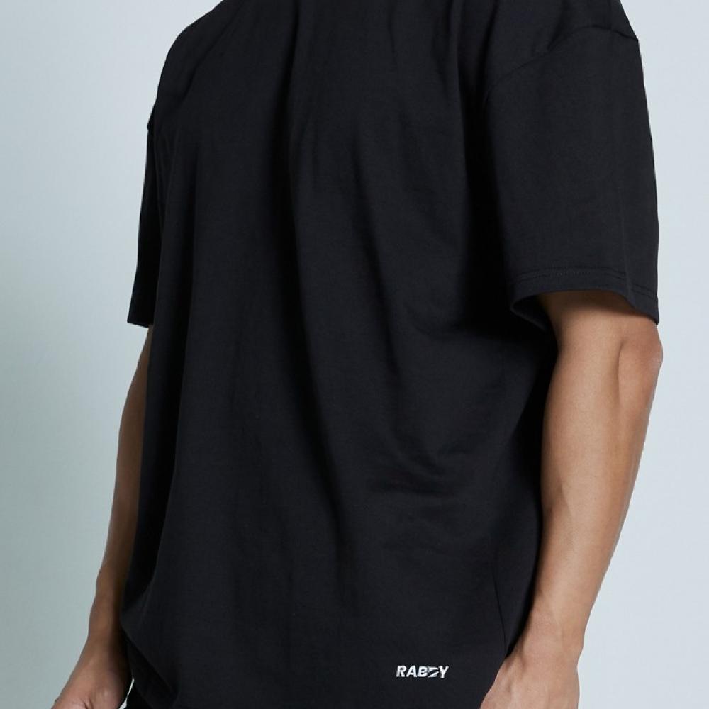 자수 로고 오버핏 반팔 티셔츠 - 블랙