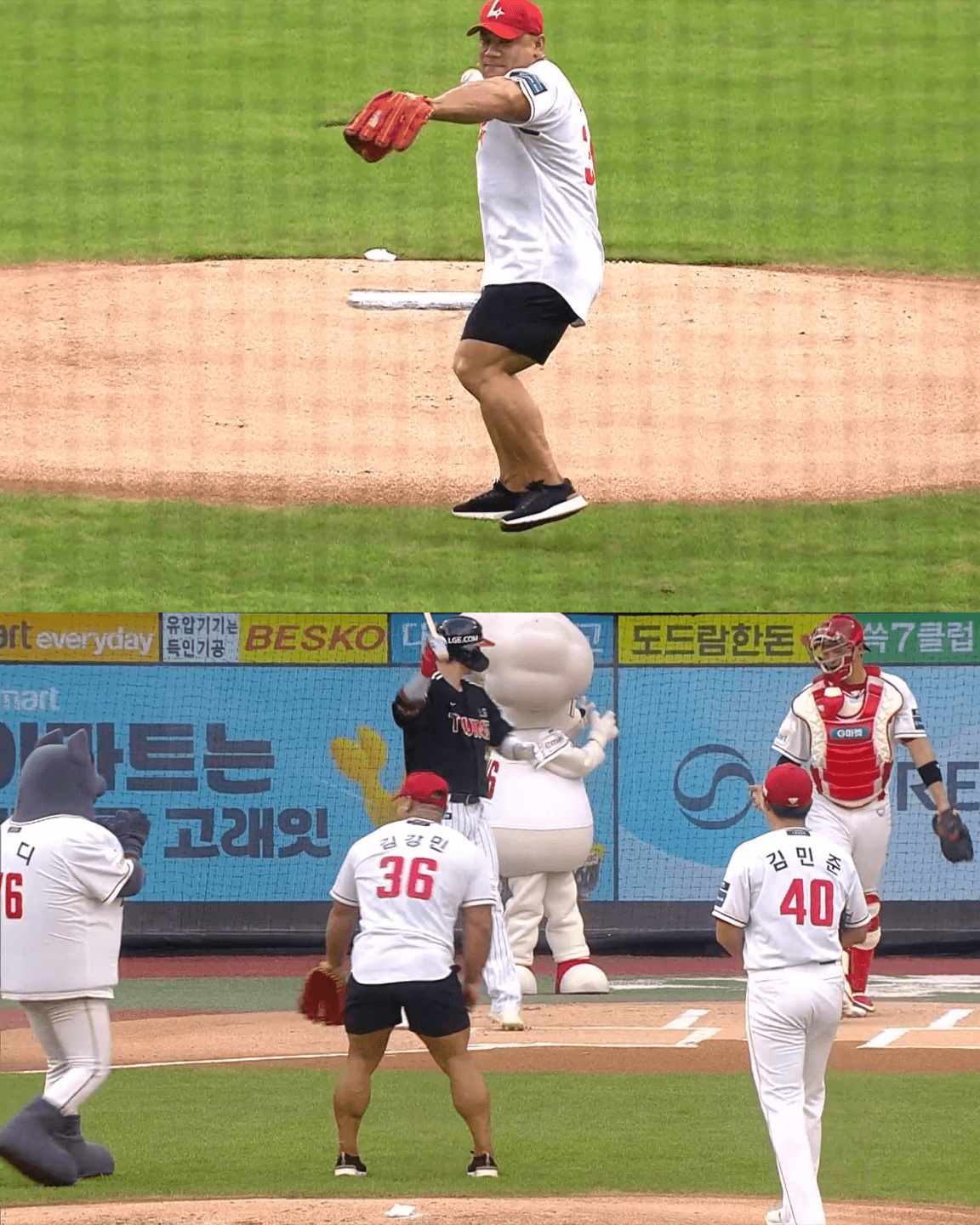 KBO 시구하는 보디빌더 김강민