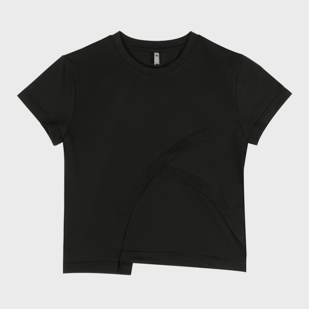 에어리 비대칭 패널 티셔츠-블랙